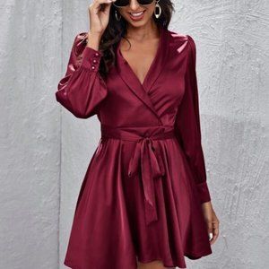 Undefined | Dresses | Burgundy Satin Long Sleeve Ruffle Vneck Dress | Poshmark Undefined | Dresses | Burgundy Satin Long Sleeve Ruffle Vneck Dress | Poshmark